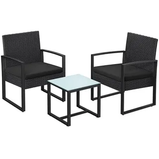Hansiro Lounge-Set 3-Teilig Gartenmöbel-Set , Schwarz , Metall , Gartenmöbel, Gartengarnituren, Gartenmöbel-Sets