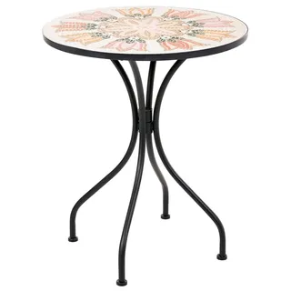 BELIANI Bistrotisch Set Mehrfarbig Metall Keramik Mosaik Muster Pulverbeschichtet Rund Klein Gartentisch Garten Terrasse Balkon - Bunt, Schwarz, Weiß, Orange, Beige
