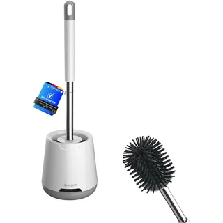 IBERGRIF Silikon Klobürste mit Anti-Tropf Halter & Belüfteter Trocknung – WC Bürstengarnitur Stehen/Wandmontage, Weiß (126x425mm) M34152