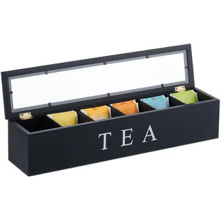 Relaxdays Teebox 43,5 x 9 x 9 cm 6-tlg. schwarz