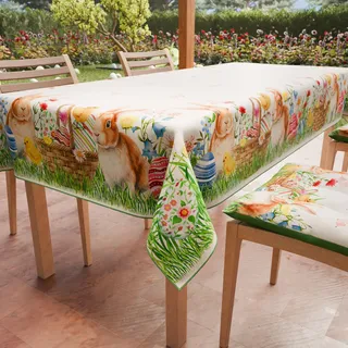 Petti Artigiani Italiani - Tischdecke für Ostern, schmutzabweisend, quadratisch, für die Küche, Design Bunny, X4 Plätze (140 x 140 cm), 100% Made in Italy