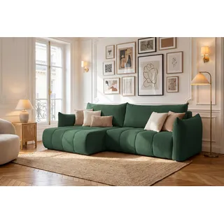 Ecksofa Schlafsofa ONTARIO in Stoff Poso Grün Ottomane Links - Grün