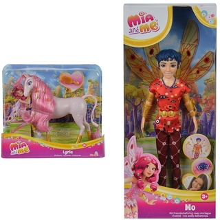 Simba 109480094 - Mia and Me Einhorn Lyria, mit Haarclips und Bürste zum Frisieren & 109480091 - Mia an Me Ankleidepuppe Mo, Elfe mit beweglichen Flügeln und Beinen