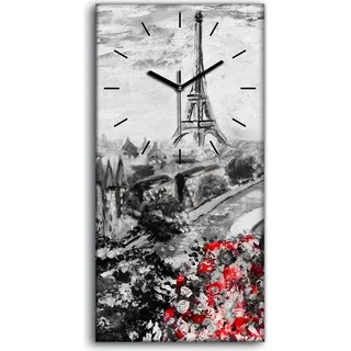 Dekor Leinwand Uhr Wandbilder 30x60 Gemälde Paris Frankreich Eiffel Blume - schwarze Hände - Grau