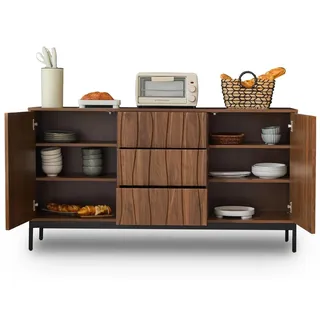 Sideboard 150cm Eiche Dunkel Gemasert Braun 2 Türen 3 Schubladen