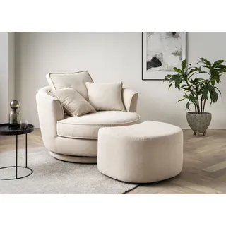 Home Affaire Drehsessel MAISIE Velours/Cord 120 x 86 x 173 cm Beige mit Hocker