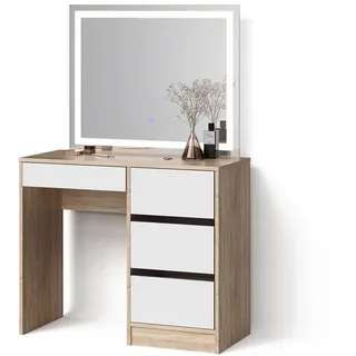 Livinity® Schminktisch Imola Sonoma 90 cm mit LED-Spiegel , Sonoma Eiche , Holzwerkstoff , 4 Fächer , 4 Schubladen , Rechteckig , 90x75x40 cm , Schlafzimmer, Schminktische