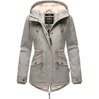 Winterjacke MARIKOO "Winterjacke Manolya", Damen, Gr. M, grau, Obermaterial: 100% Baumwolle CO.  Obermaterial: 100% Baumwolle CO. Futter: 100% Polyester PES. 100% Polyester PES., figurbetont Po-bedeckend, hoch geschlossener Ausschnitt, Ärmel ohne Ärmelschlitz Rippstrickbündchen, Jacken Winterjacke, stylischer Kurzmantel mit weichem Teddyfell-Futter