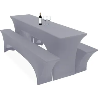 3er-Set Biertischhussen, 220 x 70 x 70 cm hussen bierzeltgarnitur, hellgrau, Stretch-Bezüge für Biertisch-und Bankgarnituren, Bierbankhussen, Spandex-Bierzeltgarnitur für Bankett, Gartenmöbel-Bezüge