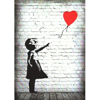 KUSTOM ART Magnet Serie Banksy Mädchen und Ballon Herz Vintage-Stil Kollektion Druck auf Holz 10 x 6 cm