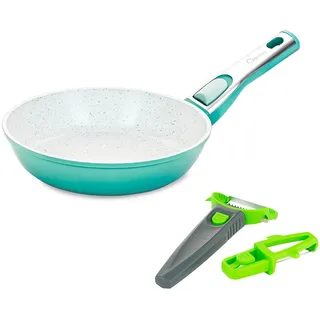 Genius Bratpfanne »Cerafit Revolution Pfanne Ø 20 cm inkl. Börner Multi Peeler, Set«, (Set, 4 tlg., Pfanne, Ø 20 cm, aquagrün, Börner Multi peeler 3er-Set, grün), Antihaft-Pfanne mit neuer und herausragender Keramikbeschichtung, grün