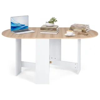 COSTWAY Esstisch klappbar, Küchentisch für 4-6 Personen, Esszimmertisch | Klapptisch bis 60 kg belastbar, für kleine Räume, 163 x 80 x 75 cm - Weiß, Naturbelassen