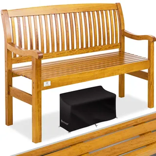 KESSER® Gartenbank Holz Holzbank wetterfest | Für 3 bis 4 Personen | Parkbank aus Massivholz | Sitzbank 320 kg belastbar | Balkonbank Bank für Balkon Terrasse & Garten inkl. Cover - Hellbraun