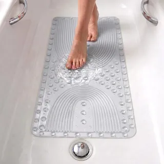 edihome, Badewannenmatte rutschfest 90x41,5 cm, Duschmatte, Antirutschmatte Duscheinlage, Blasen mit Saugnäpfen, BPA-frei, Antibakteriell, Schimmelresistent (Transparent, 90x41,5 cm)