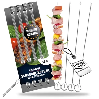 com-four® 16x Schaschlikspieße 30 cm aus Edelstahl - Lange Fleischspieße - Premium Grillspieße, Gemüsespieße im Set für BBQ, Grill, Fleisch, Schaschlik und Gemüse (30cm - 16 Stück)