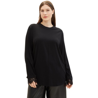 TOM TAILOR Damen Plussize Bluse mit Spitze & Stehkragen , deep black, 50