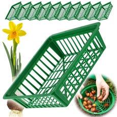 KADAX Pflanzkorb für Blumenzwiebeln, Anzuchtskorb aus Kunststoff, Anzuchtsschale für Gemüsepflanzen, Blumenzwie-belkorb in 2 Formen für Frühjahrsblüher (28x26cm, 10 Stück set)
