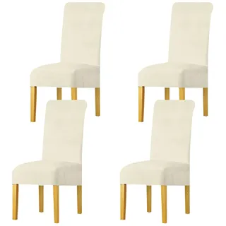 LANSHENG Stuhlhussen 4er Set, Universelle Abnehmbare Waschbar Samt Stuhlhussen, Universale Stretch Esszimmerstühle Stuhlbezug für Küche, Restaurant (Beige, 4er Set)