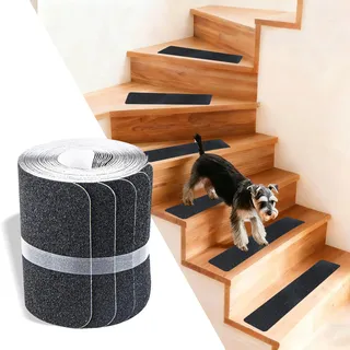 mongtsamz Treppenstufen Antirutsch Stufenmatten Selbstklebend, 10 Stück Anti Rutsch Treppenstufen Matten 60x10cm Antirutschstreifen Treppenteppich Selbstklebend für Holzstufen und Boden, Schwarz