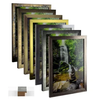 myposterframe Bilderrahmen Vintage Juno 50 x 75 cm Holz MDF Größenwahl 75 x 50 cm Farbwahl hier: Blau Gold meliert mit Kunstglas klar 1 mm