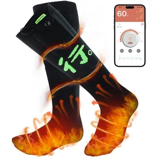 Beheizte Socken, Elektrische Heizsocken Damen Herren, Wiederaufladbare Beheizbare Socken mit 4 Temp modi, APP-Steuerung Thermosocken Fußwärmer Socken für Outdoor-Wandern/Skifahren/Camping/Angeln