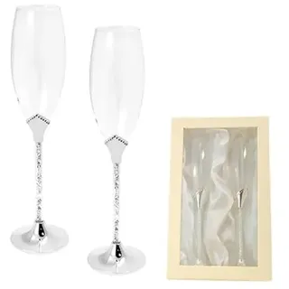 DRW Sektgläser aus Glas mit silbernem Boden mit Kristallen, 27 x 7 cm