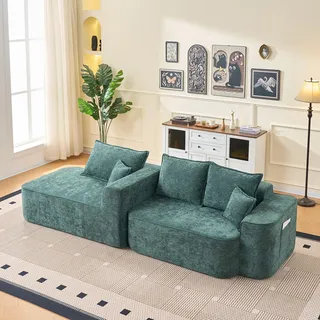 STILVORA Ecksofa L-Form mit Chaiselongue, Sofa XXL-Tiefsitz und flexibles Modul-System, Wohnlandschaft ideal für Wohnzimmer und Familien, Grün,Chenille - Grün