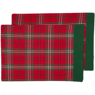 HOMESCAPES 2er-Set Karierte Platzsets Edward Tartan 30x45 cm, rot-grüne Tischsets aus Baumwolle, Schottenkaro Stoff-Platzdeckchen waschbar