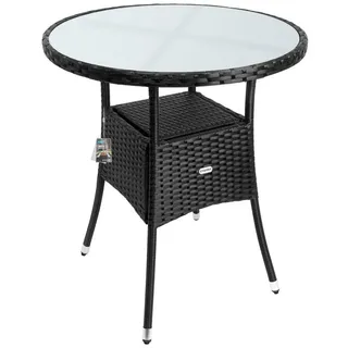 CASARIA Polyrattan Gartentisch 60cm Rund 5mm Sicherheitsglas Höhenverstellbar 80kg Belastbarkeit Wetterfest Terrasse Balkon Beistelltisch Tisch Schwarz