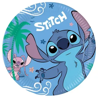 Procos Stitch 8 Stück, Einweg, Lizenzfigur, blau, rund, Geburtstag, Mottoparty