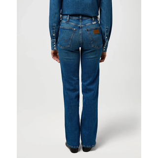 Straight-Jeans WRANGLER, Damen, Gr. 38, Länge 32, cowboy_crest, Denim/Jeans, Obermaterial: 99% Baumwolle, 1% Elasthan, unifarben, straight fit lang, Jeans Straight-Jeans, im Five-Pocket Style