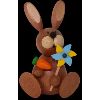 Osterfigur Osterhase sitzend mit Windrad farbenfroh bemalt Frühling 7x11x7 cm