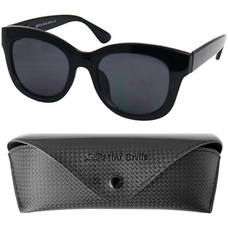 Mini Brille Stilvolle Retro Sonnenbrille mit Sehstärke, Kunststoff Brillengestell mit Dicker Rahmen (Schwarz) und großen Gläsern, Gratis Etui, Lesesonnenbrille Damen +2.5 Dioptrien