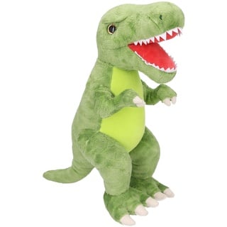 depesche dino world Depesche 12682 Dino World - Kuscheltier Dinosaurier T-Rex mit grünem Fell und Glitzeraugen, ca. 30 cm großer Plüschdino, Schwarz