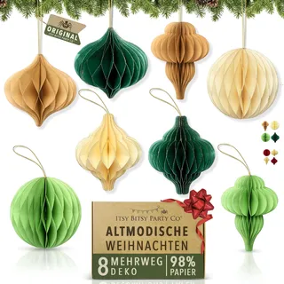 Premium Wiederverwendbare Weihnachtsdeko - Christbaumschmuck, Papier Weihnachtskugeln, Weihnachtsbaum - Innen, Adventskranz Deko, Tischdeko Weihnachten - Christmas Tree Decorations (Grün, Braun)