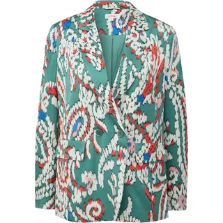 Blusenblazer S.OLIVER, Damen, Gr. 40, bunt (grün ecru rot), Satin, Obermaterial: 100% Viskose. Futter: 100% Polyester, bedruckt, regular fit Po-bedeckend, ohne Ausschnitt, Blazer Blusenblazer, mit All-Over Print
