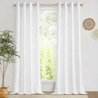 MRTREES Gardinen Leinenoptik mit Ösen Wohnzimmer Modern Vorhang Weiss Halbtransparent Ösenschal 2er Set, 225 cm Lang, 140 cm Breit, Gardine Leinen Weiß Schlafzimmer Curtains Living Room