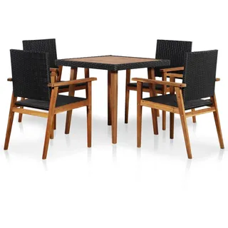 vidaXL Garten-Essgruppe 5-teilig Poly Rattan Schwarz Und Braun , Kunststoff , Rechteckig,quadratisch , Gartenmöbel, Gartengarnituren, Gartenmöbel-Sets