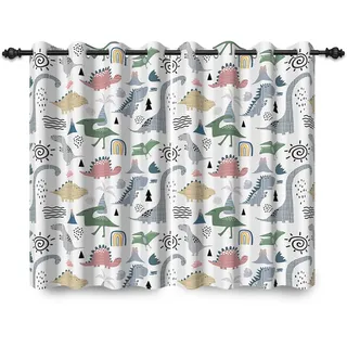 ggaimwf 107x160cm Dinosaurier-Cartoon Verdunkelungsvorhang für Kinderzimmer Wildtiere Jura Süßer Dino Ösenvorhänge Thermo Tüllenvorhänge Raumteiler Fenstervorhänge für Baby-Spielzimmer,2 paneel