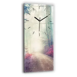 Wallfluent Wanduhr – Stilles Quarzuhrwerk - Uhr Dekoration Wohnzimmer Schlafzimmer Küche - Zifferblatt mit Strichen - schwarze Zeiger - 30x60 cm - Herbst Road Forest Nebel - Braun