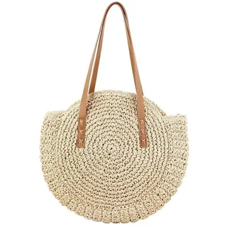 LATRAT Strohtasche, Damen Crossbody Tasche Retro Runde Strandtasche Shopper Korbtasche Groß Schultertasche, für Frauen Reisen Urlaub Freizeit Geflochten Tasche