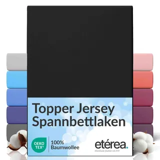 etérea Jersey Topper Spannbettlaken 140x200cm - 160x200cm Schwarz 5-10cm | 100% Baumwolle Jersey Spannbetttuch · für Topper 5–10 cm Steghöhe · bügelfrei & pflegeleicht · OEKO-TEX Made in Green