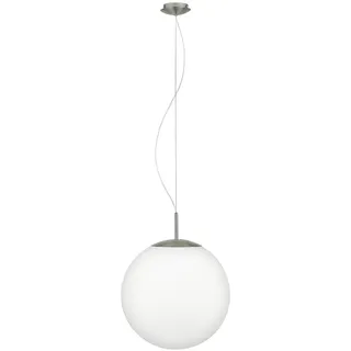 EGLO Hängelampe Piedale Pro, Glaskugel Pendelleuchte über Esstisch, Deckenlampe Kugel hängend, Metall in Silber und Glas in weiß satiniert, E27 Fassung, Ø 43 cm