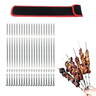 20 Stück Grillspieße EXTRA STARK 2 mm aus Edelstahl (60 cm) Grillzubehör für Mangal Spiesse Grill, Schampura Schaschlikspieße Fleischspieße Spieße, Skewers, Kebap, Pinchos Schaschlik, Grillspiesse