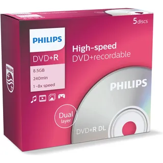 Philips DVD+R DoubleLayer 8.5GB 8x Rohlinge 5er Pack Jewelcase