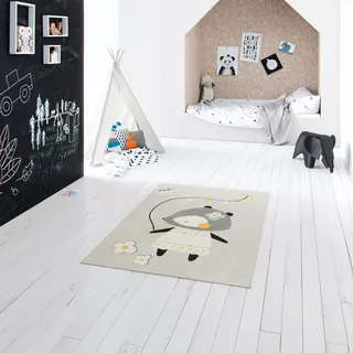 Rugs Essentials Kinderteppich Bär, Rechteckiger Kurzflorteppich, ideal für das Kinderzimmer - Spielzimmer, pflegeleicht - schmutzabweisend, Polypropylen, 120x170 cm, Grau - Mehrfarbig