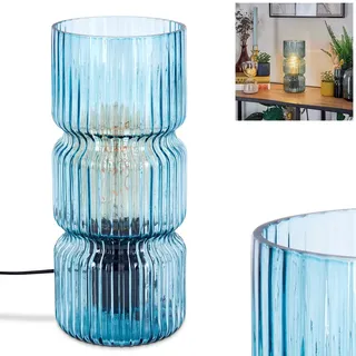 Tischleuchte Penteado, Tischlampe aus Metall/Glas in Schwarz/Blau, Leuchte im modernen Vintage/Retro-Design mit Schirm aus Glas (Ø 10,5cm) u. An/-Auschalter am Kabel, 1 x E27, ohne Leuchtmittel