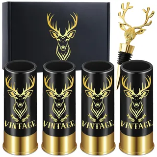 Schnapsgläser mit Hirschkopf, Jäger Geschenke Enthält 4 Vintage Spirituosen & 1 Schöne Hirschkopf Flaschenstecker, Geschenke für Jäger Männer, Kleine Schnapsbecher mit Geschenkbox Heimdekoration