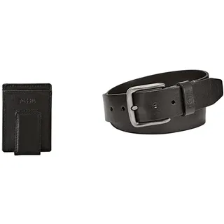 FOSSIL Herren Ingram Schwarzes Leder Portemonnaie und Brody Gürtel, Set