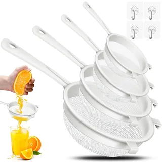 FSWWSF 4 StüCk Sieb Set Doppelohr Sieb Plastik KüChensieb Set FüR KüChe Mit Griff FüR GemüSe,Obst,Kaffee,Saft (40 Mesh)